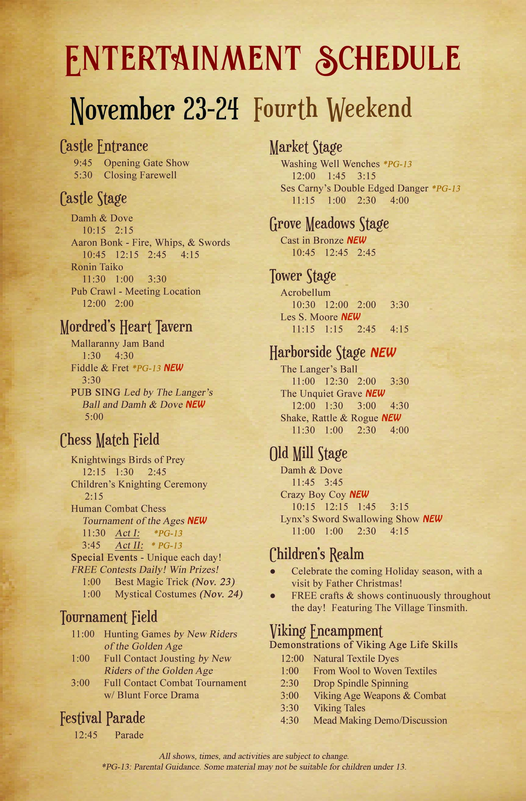 Sarasota Medieval Fair Show Schedule